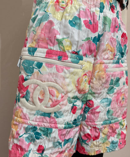 Chanel 1994 Cruise Vintage Multicolor Quilted Floral Print Sleeveless Vest and Shorts Set