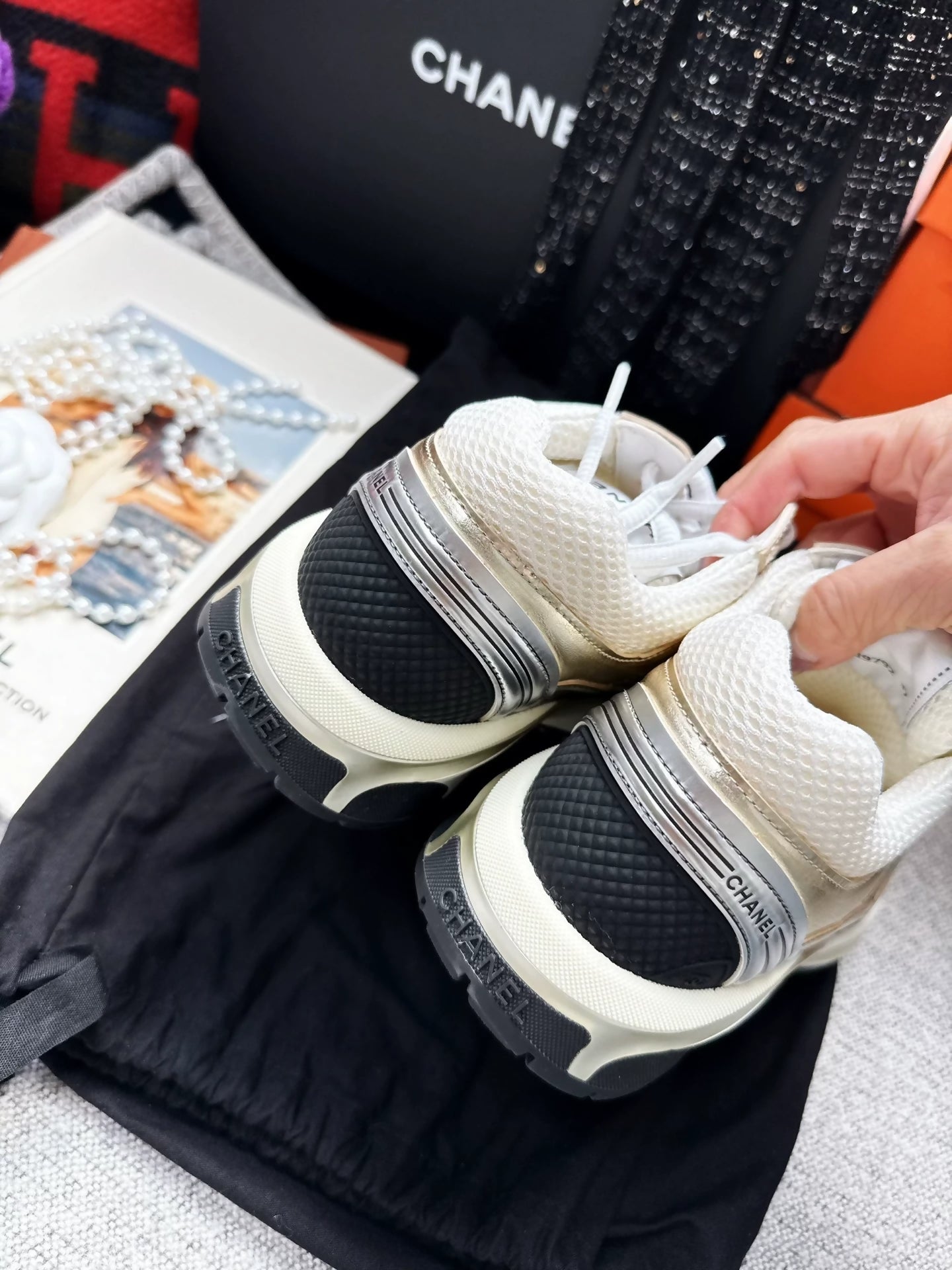 Chanel 23C popular gold sneakers