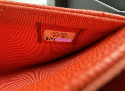 Chanel 2016 Authentic Caviar Quilted Orange Red Flap Card Holder Leather Wallet