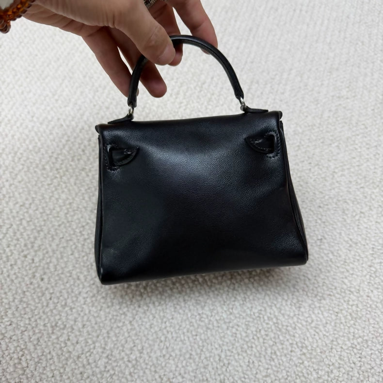 Hermes Kelly doll black & brown swift leather palladium hardware