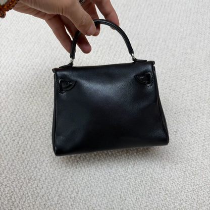 Hermes Kelly doll black & brown swift leather palladium hardware