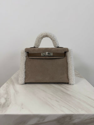 Hermès Mini Kelly 20 Teddy Etoupe Palladium hardware