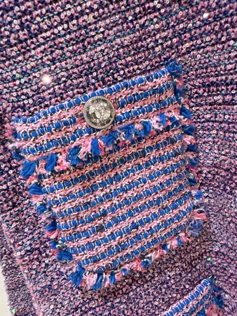 Chanel 23P Pink and Purple Sequined Knit Cardigan
