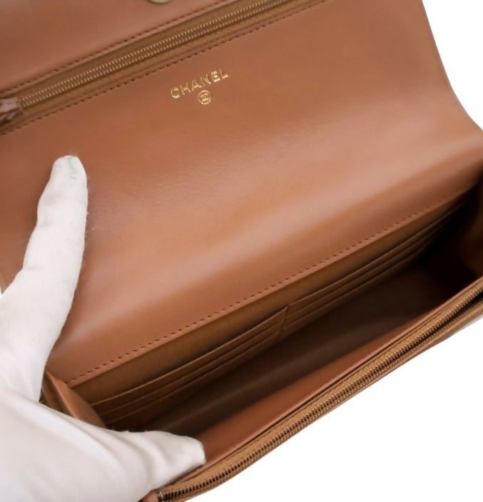 Chanel 19 Caramel Lambskin 21P Wallet On Chain WOC Mixed Metal Hardware