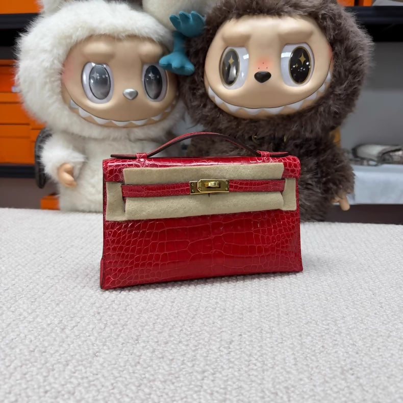 Hermes Kelly pochette red shiny  alligator leather gold hardware