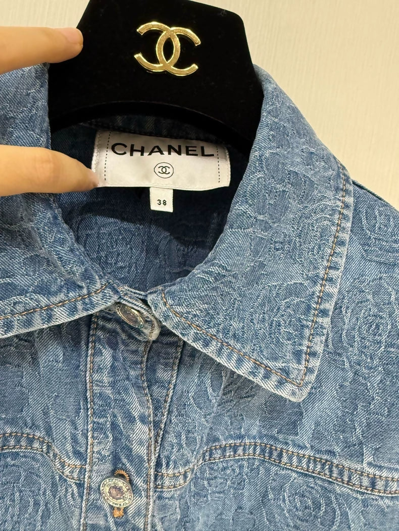 Chanel 23P Camellia Double C Rhinestone Button Denim Vest