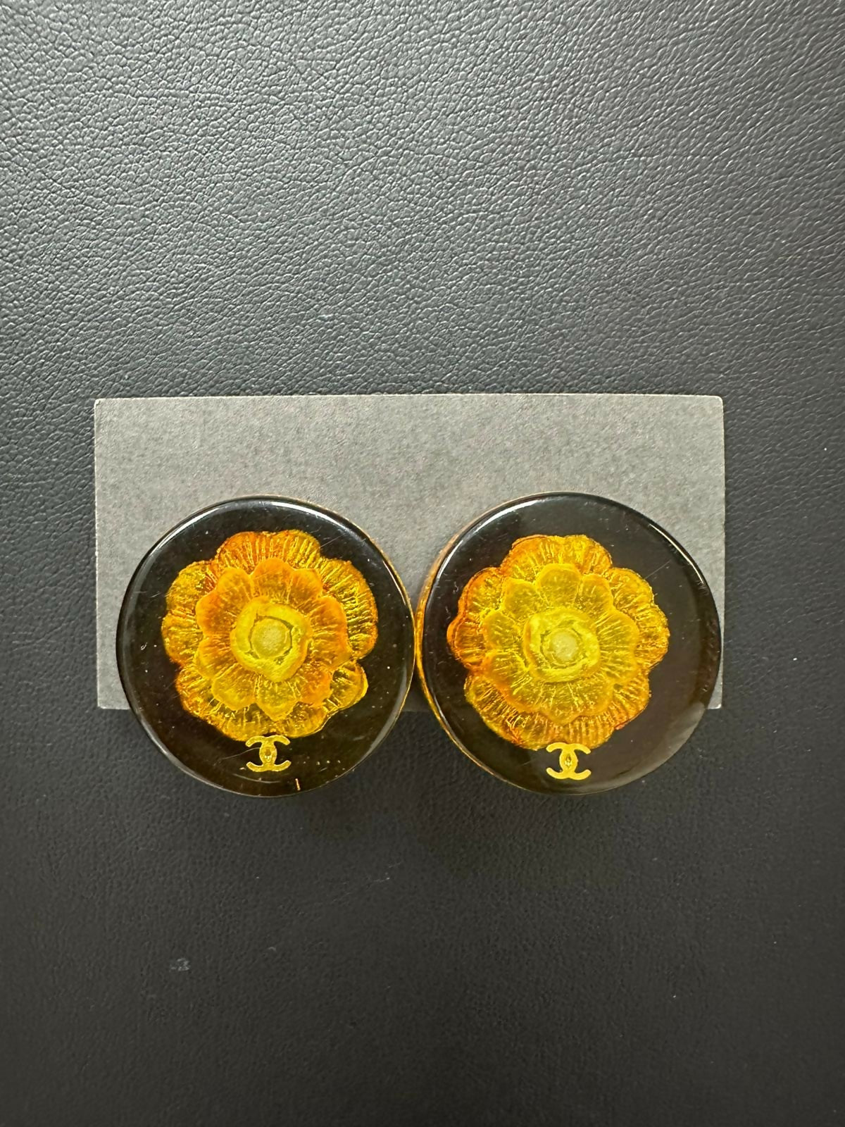 Chanel Vintage 98A Acrylic Brown Camellia Clip-on Earrings