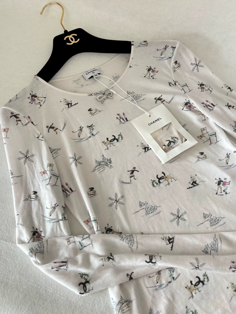 Chanel 25N White Graffiti Print Base Layer top