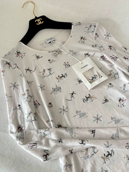 Chanel 25N White Graffiti Print Base Layer top