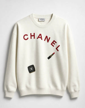Chanel White Makeup Lipstick Logo Sweater (rare)