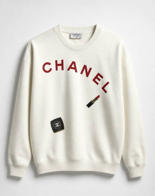 Chanel White Makeup Lipstick Logo Sweater (rare)