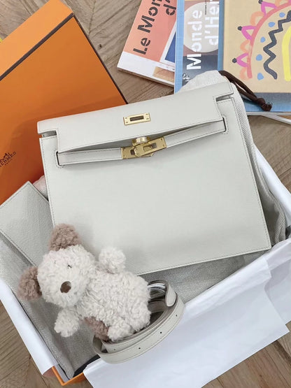 Hermès Kelly Danse White Beton 8L with Gold hardware