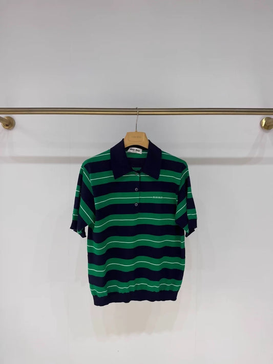 Miu Miu 25 new black and green striped polo shirt