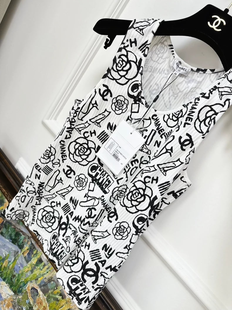 Chanel 19A Egypt Series white graffiti top