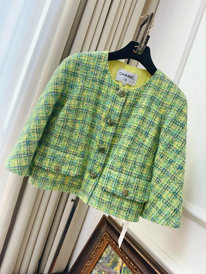Chanel 2019 green, yellow tweed jacket