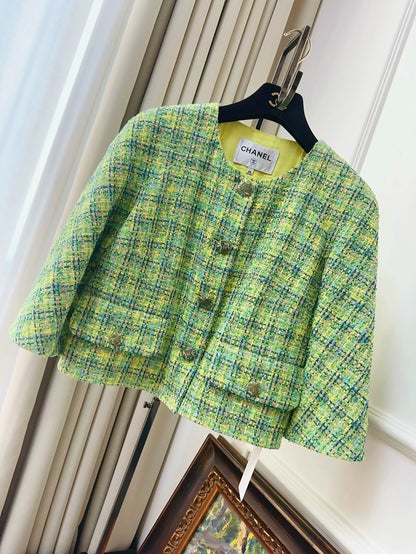 Chanel 2019 green, yellow tweed jacket
