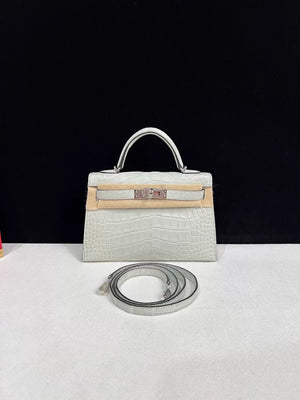 Hermes Mini Kelly 20 Gris matte Crocodile Leather palladium hardware
