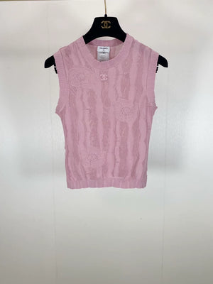 Chanel pink camellia lace vest