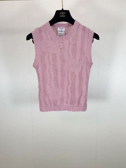 Chanel pink camellia lace vest
