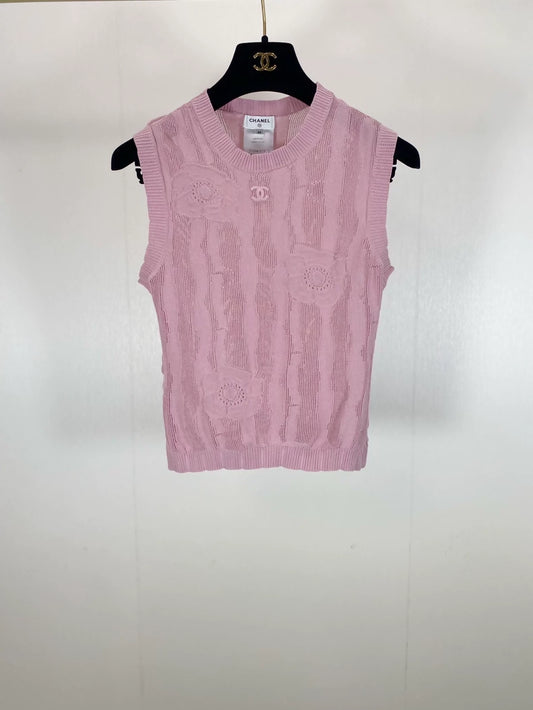 Chanel pink camellia lace vest