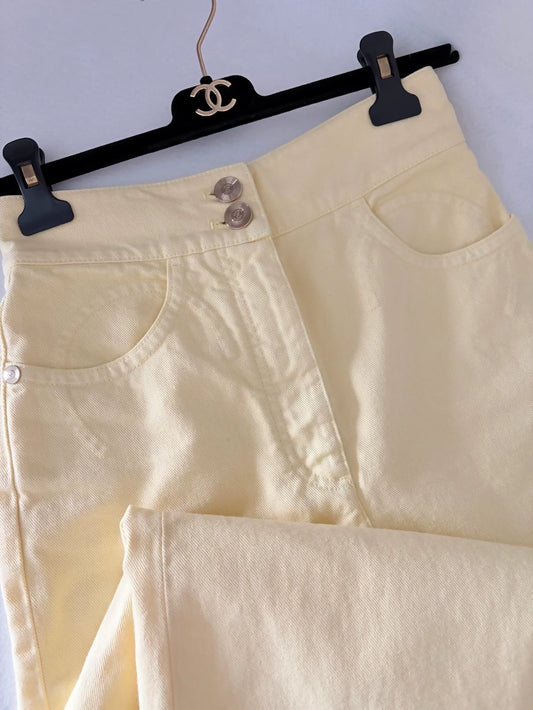 Chanel 20P Yellow Wide-Leg Pants with Lettering