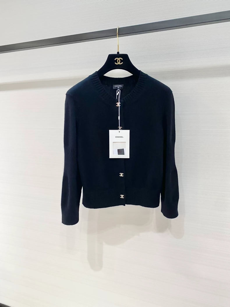Chanel 24B black cashmere Turnlock buttons cardigan