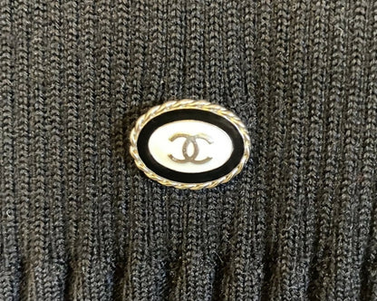CHANEL 2019 MAXI BLACK CREAM WOOL SWEATER DRESS FR 44