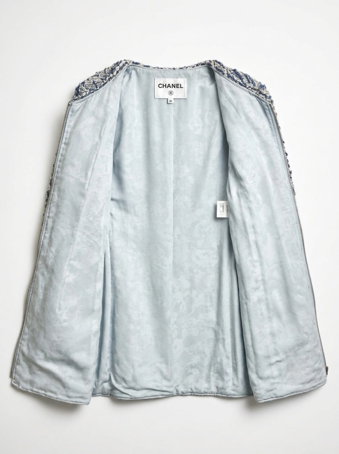 Chanel 19C La Pausa Baby Blue Tweed Jacket Coat FR 44
