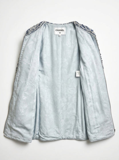 Chanel 19C La Pausa Baby Blue Tweed Jacket Coat FR 44