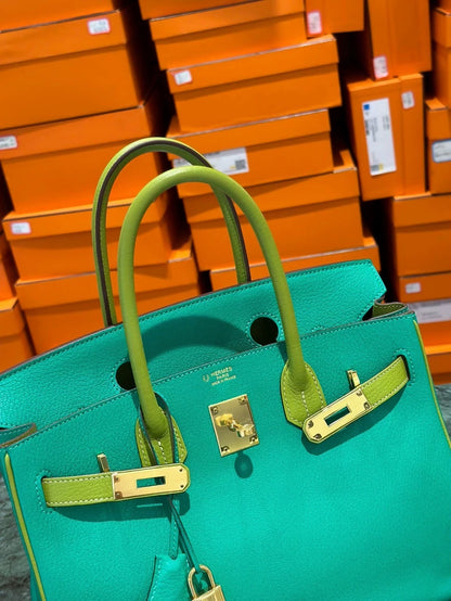Hermes Birkin 30 two tone green Goat Leather with good hardware
