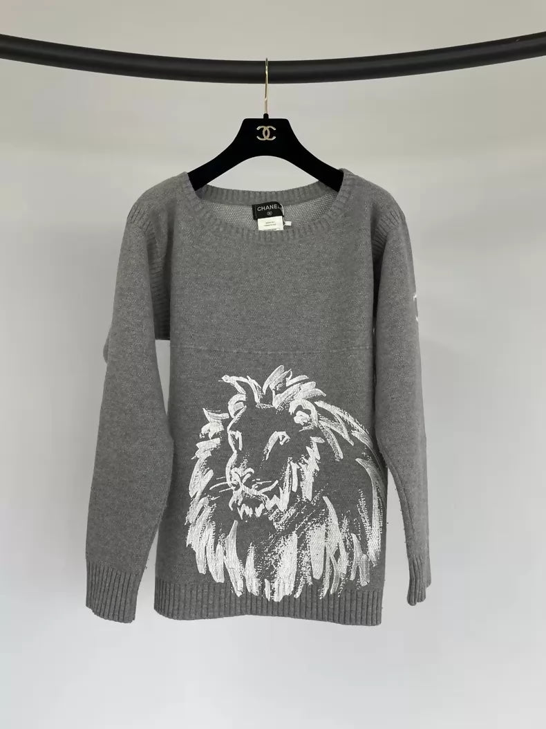Chanel lion print cashmere sweater