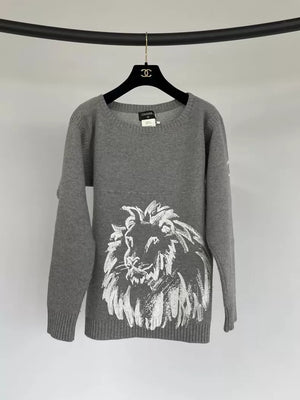 Chanel lion print cashmere sweater