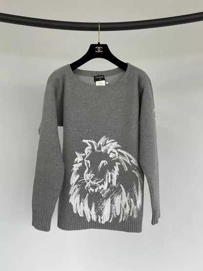 Chanel lion print cashmere sweater