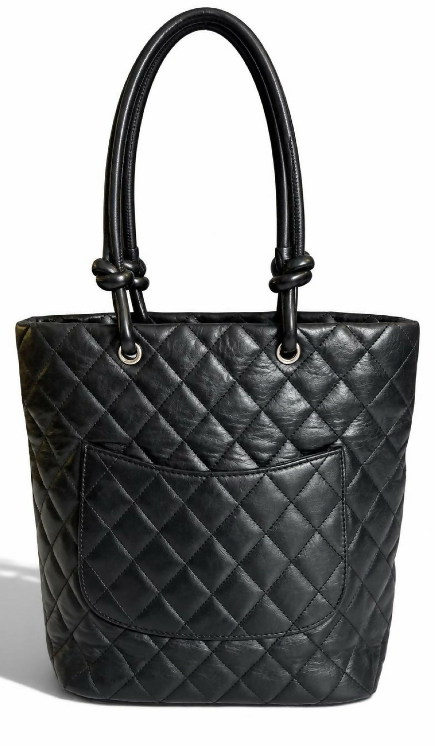 Chanel 2005 Black White Calfskin Quilted Medium Cambon Tote Bag