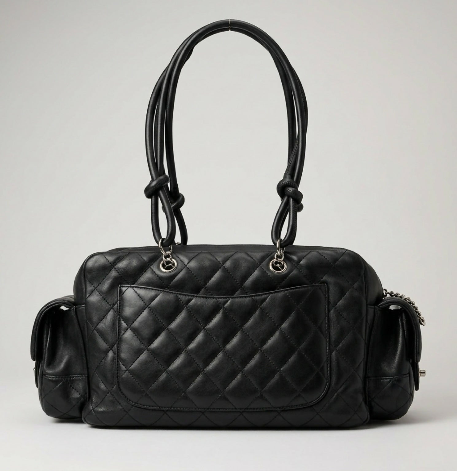 Chanel 2005 Small Cambon Reporter Black Lambskin Handbag SHW