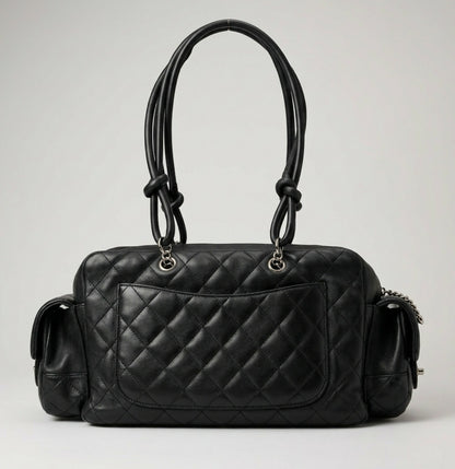 Chanel 2005 Small Cambon Reporter Black Lambskin Handbag SHW