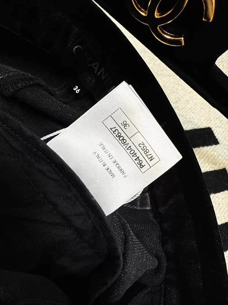 Chanel 20A black and grey velvet patchwork denim jeans