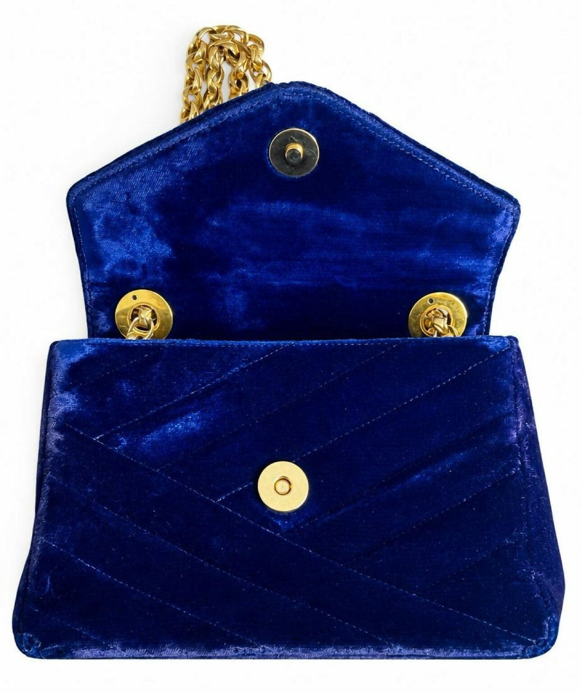Chanel 1991-1994 Navy Blue Velvet Crystal 24K Bijoux Mini Square Chevron Classic Flap Bag