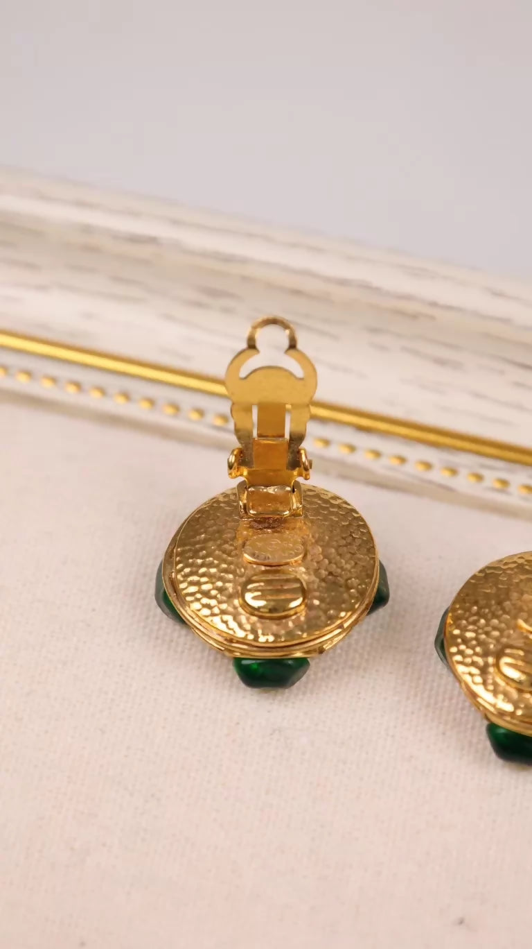 Chanel 1995 Red and Green Glass Clip-on Earrings