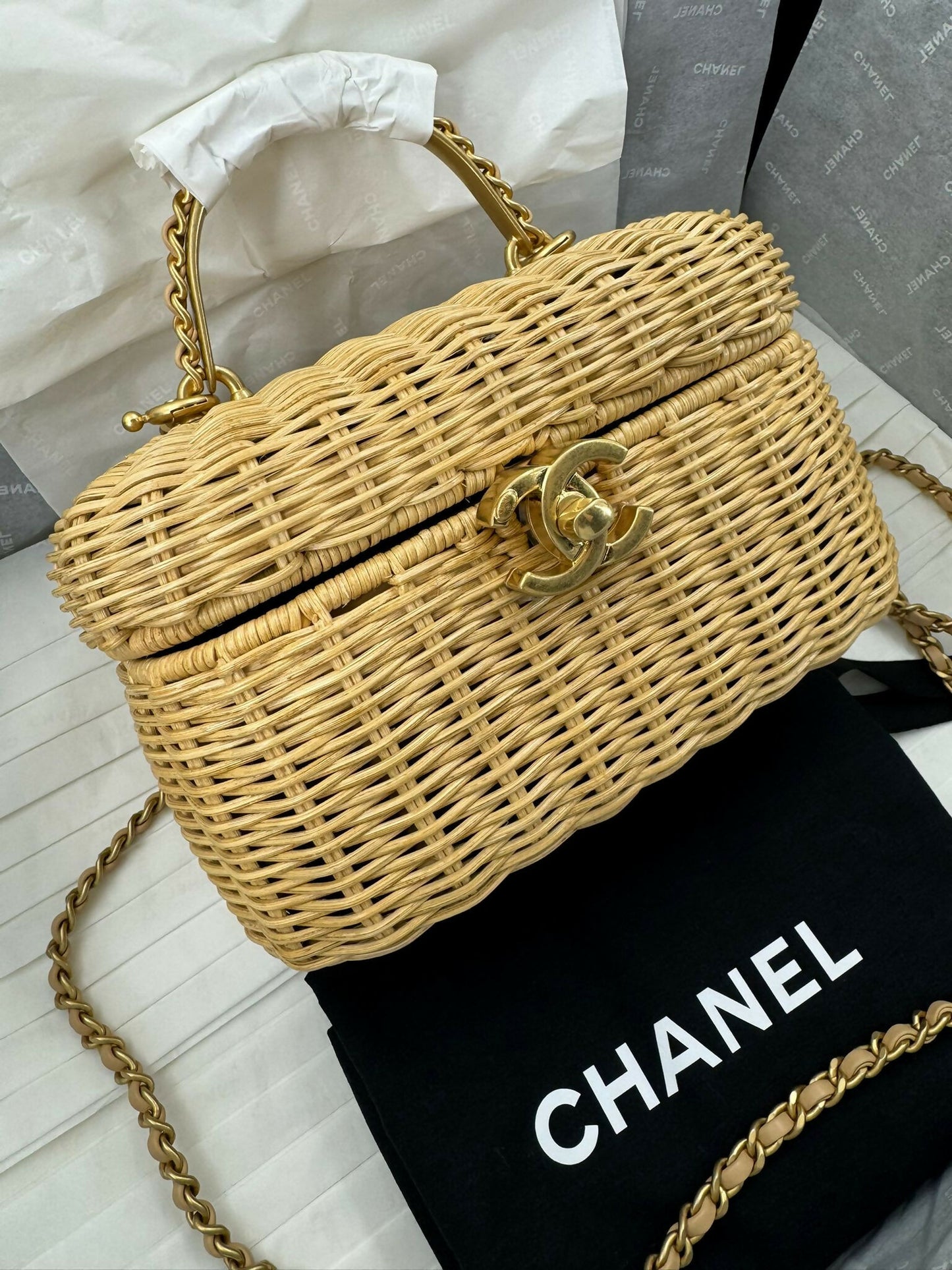 Chanel Cruise 2025/26 Braided Rattan & Gold-Tone Metal Beige Vanity Case