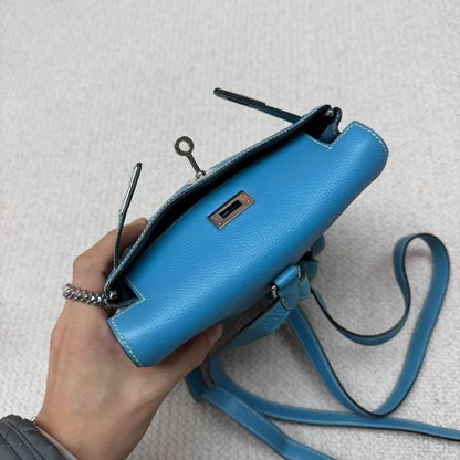 Hermes Kelly Ado PM denim blue Evercolor leather palladium hardware