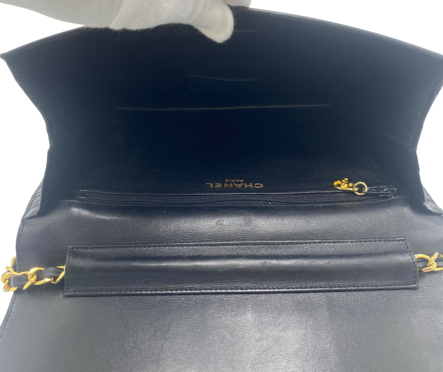 RARE Vintage 1984 Chanel Black Croc Flap Bag 24K Gold Hardware