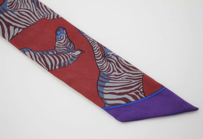 Hermès 100% Silk Bordeaux Violet Les Zébres Twilly Scarf