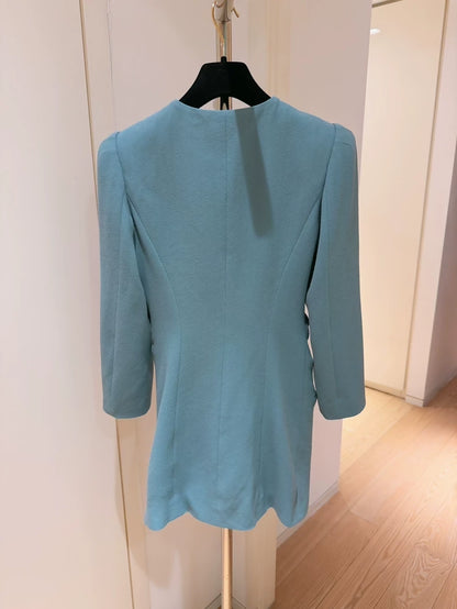 Valentino navy blue double-bow pleated coat dress
