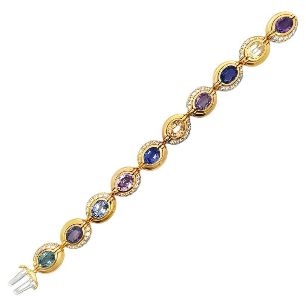 Bvlgari Certified Natural Unheated Multi Color Sapphire and Diamond Bracelet