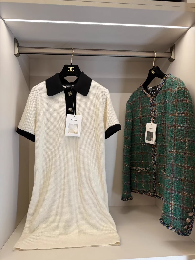 Chanel 23A white & black cashmere dress