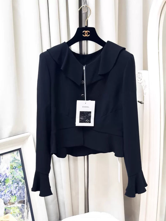 Chanel 25B black silk cardigan