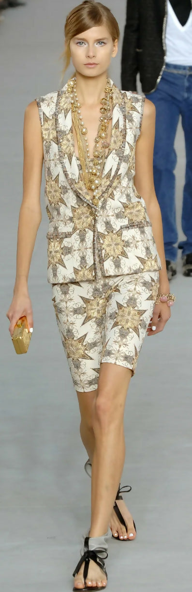 Rare Chanel 06P Ecru Gold Metallic Bermuda Shorts FR 38