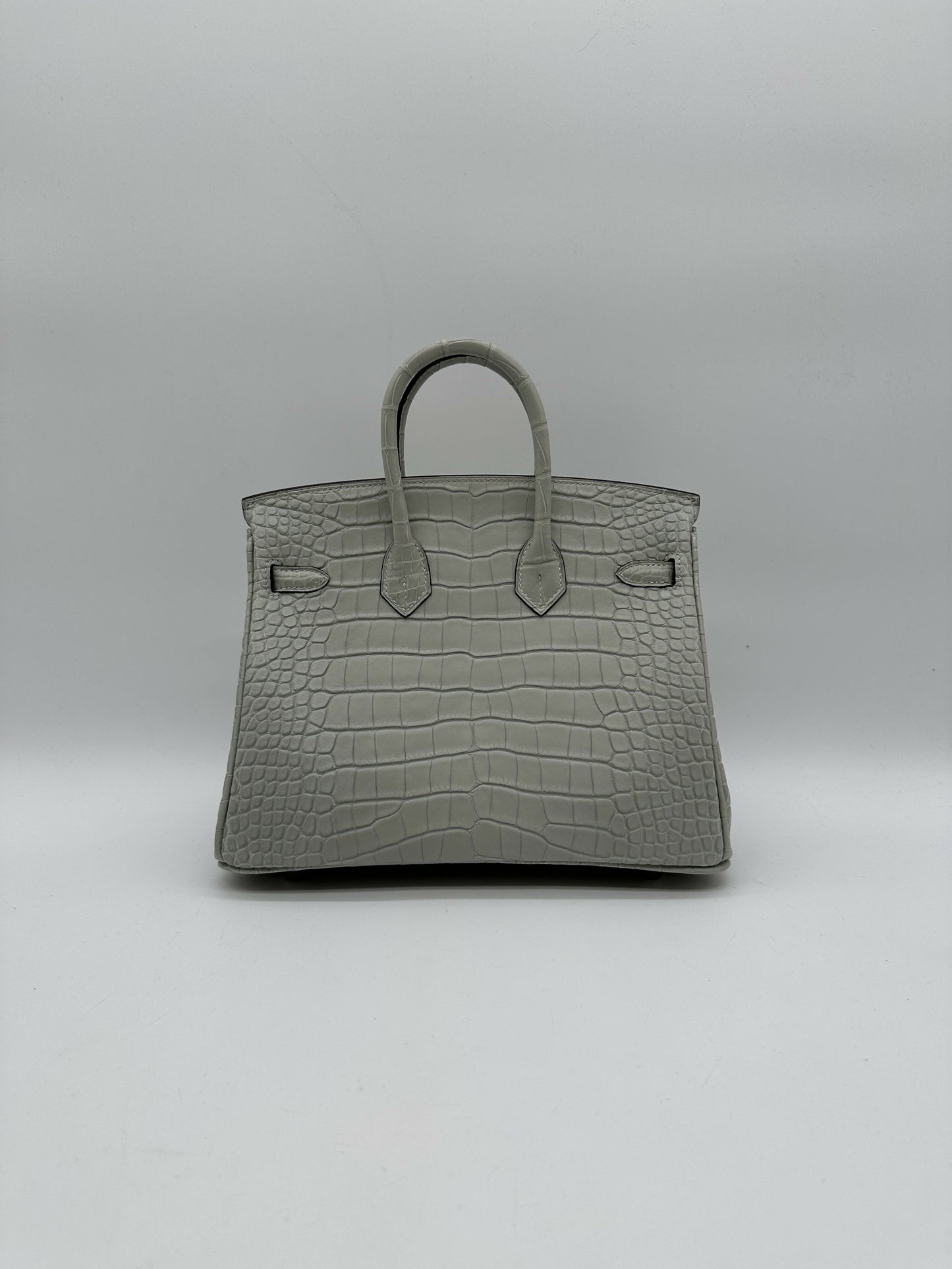 Hermès Birkin 25 Matte Alligator Gris Neve PHW W 2025