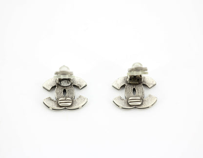 Chanel Vintage 04A Metal Black Silver CC Clip-on Earrings